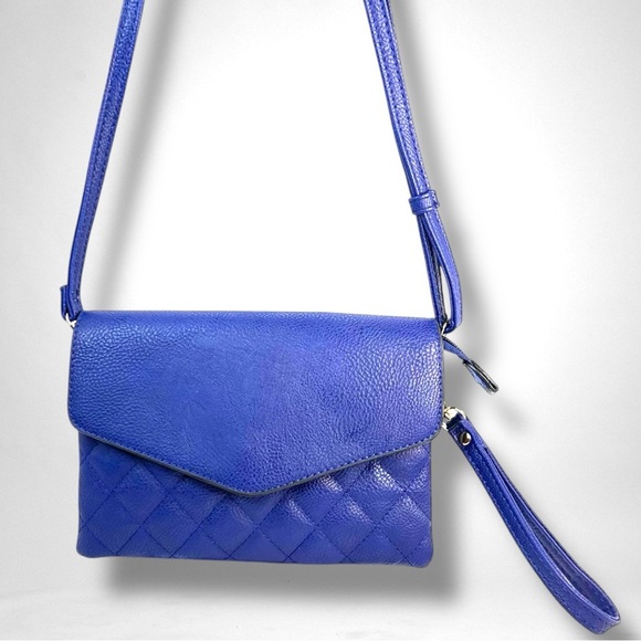Cobalt Blue Crossbody Bag - Quilted Vegan Leather with Wristlet Strap NWOT - Picture 1 of 6